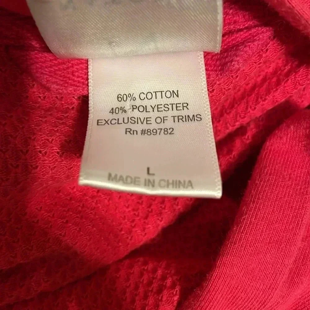 Natori Women Size L Bath Robe Textured Knit Hot Pink Belted Cotton Blend Pockets